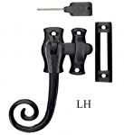 Security Monkey / Rat Tail Window Latch By Frelan LH Black Cast Iron (19L)